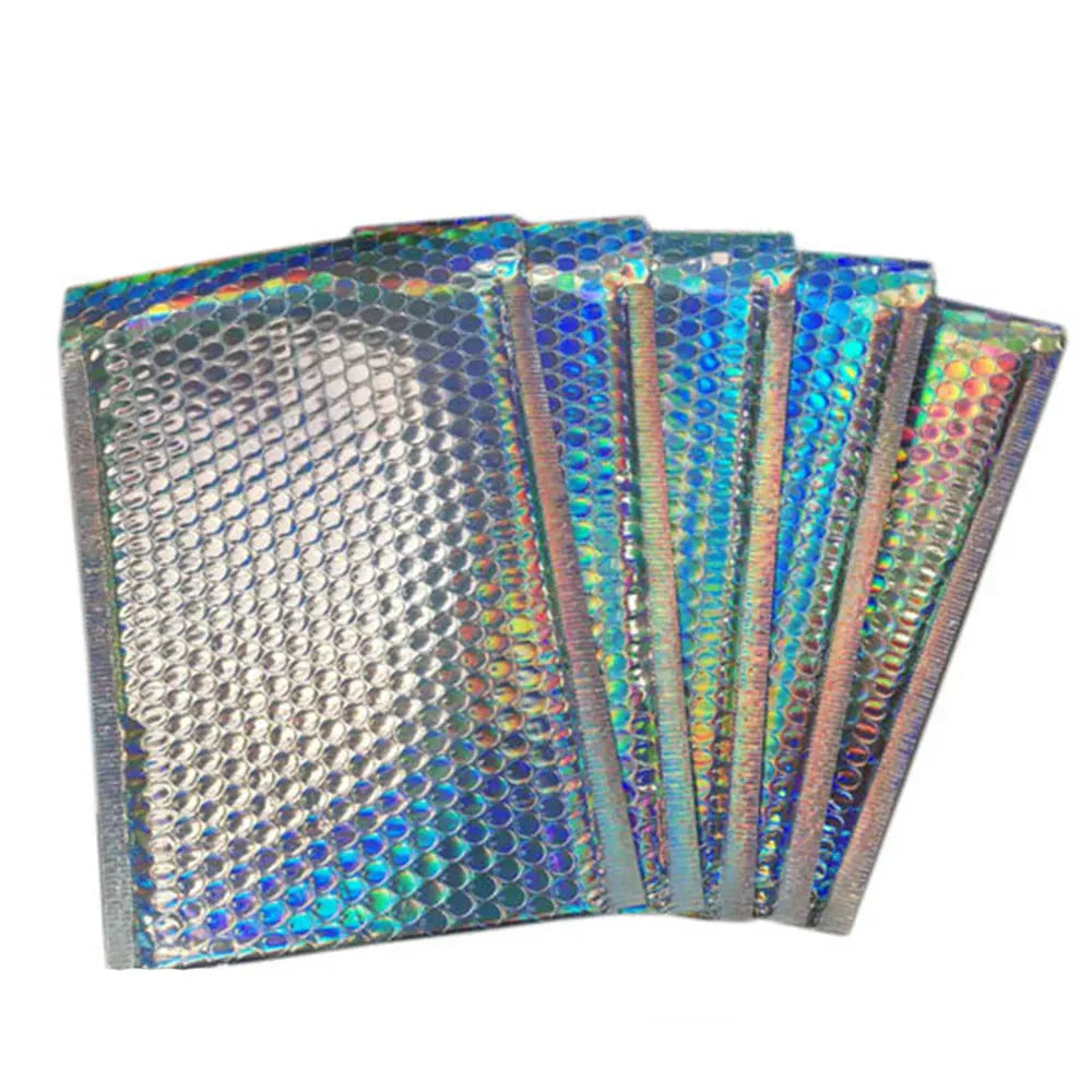 20 Pcs Aluminum Foil Bubble Mailer Rainbow Laser Packaging Padded Shipping Envelopes Gift Bubble Bag Self Adhesive Courier Bag