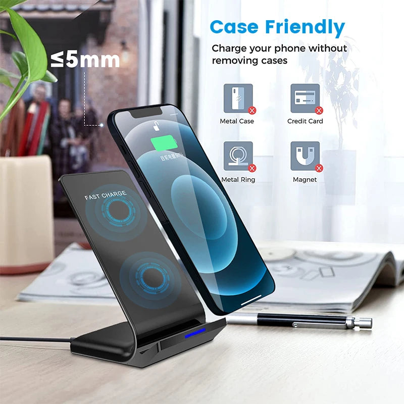 30W Qi Wireless Charger Stand Fast Charging Dock Station For iPhone15 14 13 12 11 Pro XMax Samsung S21 Dock Station Phone Holder