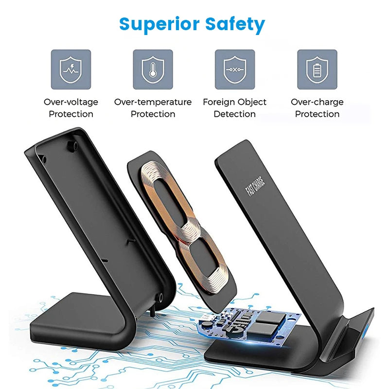 30W Qi Wireless Charger Stand Fast Charging Dock Station For iPhone15 14 13 12 11 Pro XMax Samsung S21 Dock Station Phone Holder