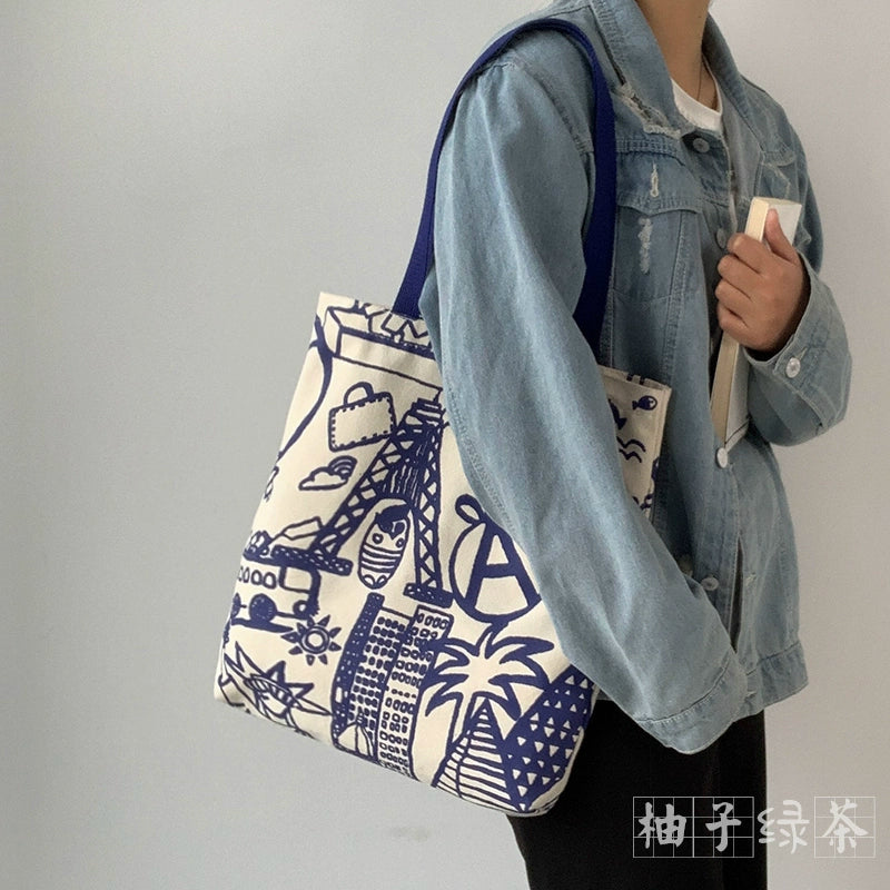 One-Shoulder Class Zipper Japanese and Korean-Style Tutorial Canvas Bag