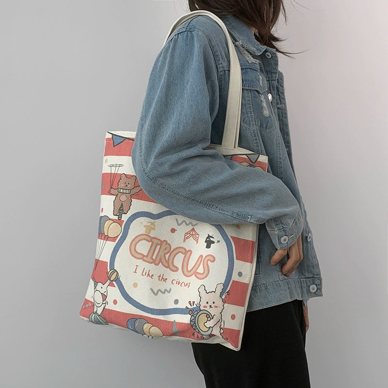 One-Shoulder Class Zipper Japanese and Korean-Style Tutorial Canvas Bag