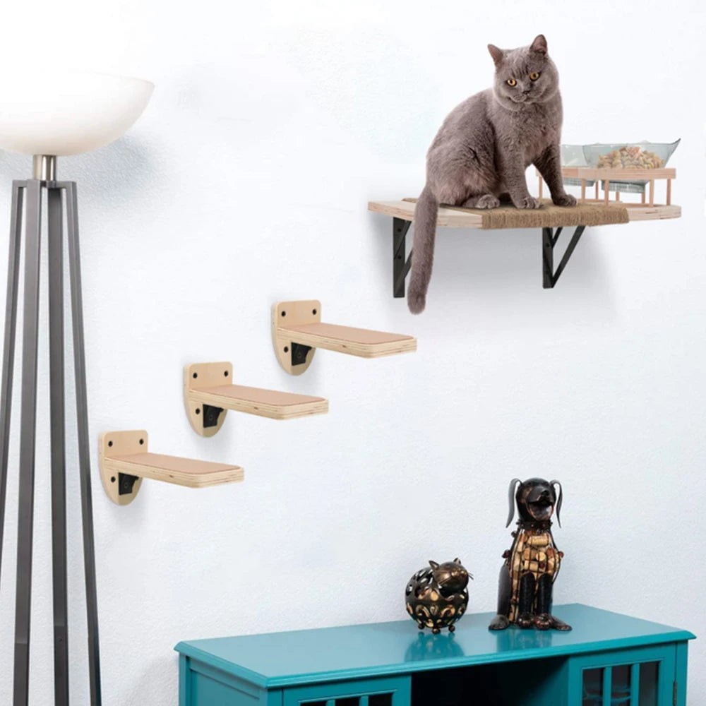 Wall-mounted Multiple Combination Cat Shelf Hammock With Sisal Cat Grab Post Ladder And Cat Pedal Jump Platform Cat House