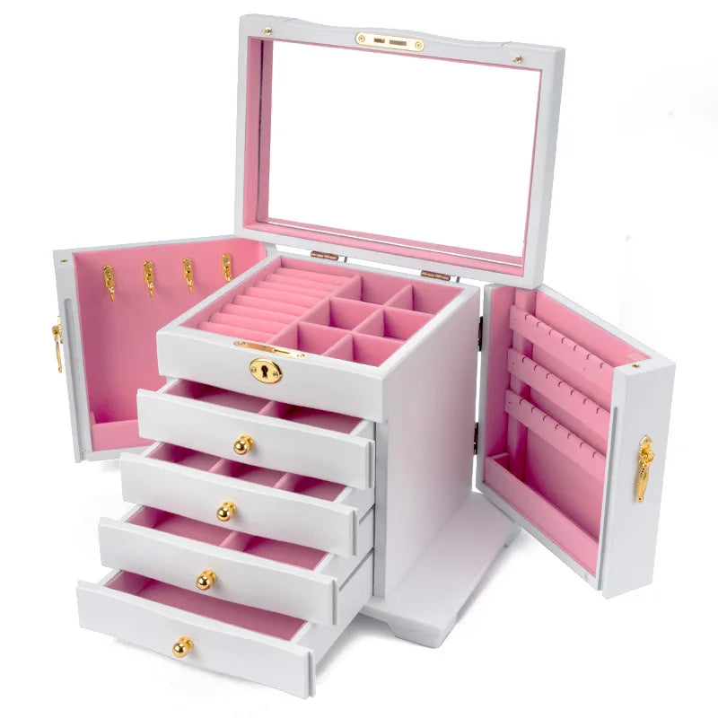 Wood Jewelry Box Big Size Ring Necklace Earrings Jewelry Box Organizer Drawer Bracelet Display Stand Women Accessories Storage