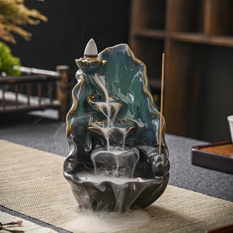 Ceramic Lotus Leaf Lotus Flowback Incense Stove Artistic Conception Fish Pond Double Fish Incense Stove Handicrafts Incense