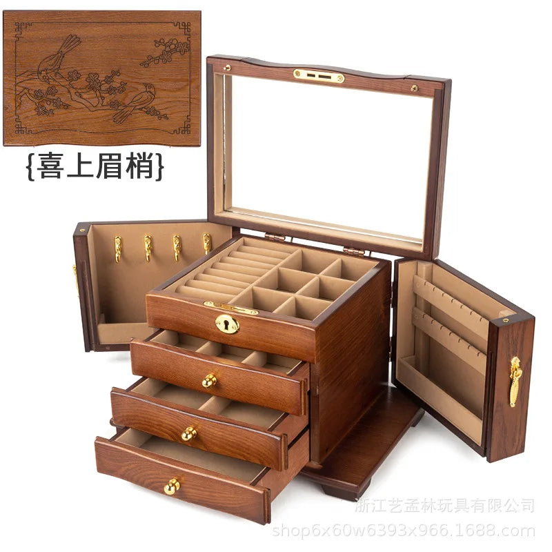 Wood Jewelry Box Big Size Ring Necklace Earrings Jewelry Box Organizer Drawer Bracelet Display Stand Women Accessories Storage