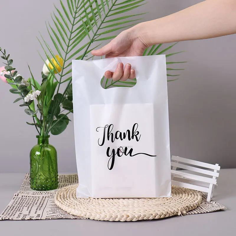 10/20/30pcs Gift Packaging Bags 6 Size Gratitude Handbags Thank you Plastic Shopping Tote Bags Wedding Birthday Bag Flat Pockets