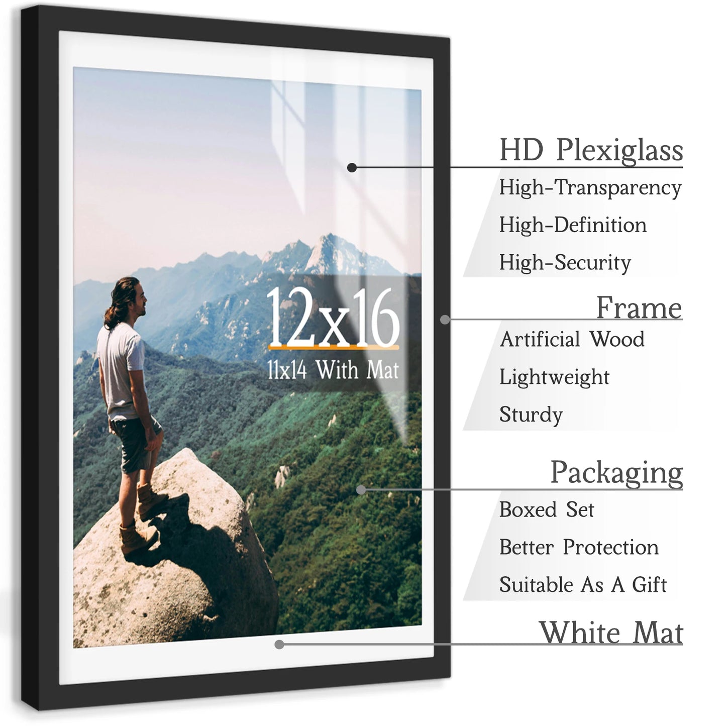 Matte Black/WoodColor Wall Gallery Picture Frame, 12x16/11x14/8x10/8x8/5x7/4x6 Inch, Matte/Wood Grain Wall Hanging Photo Frame