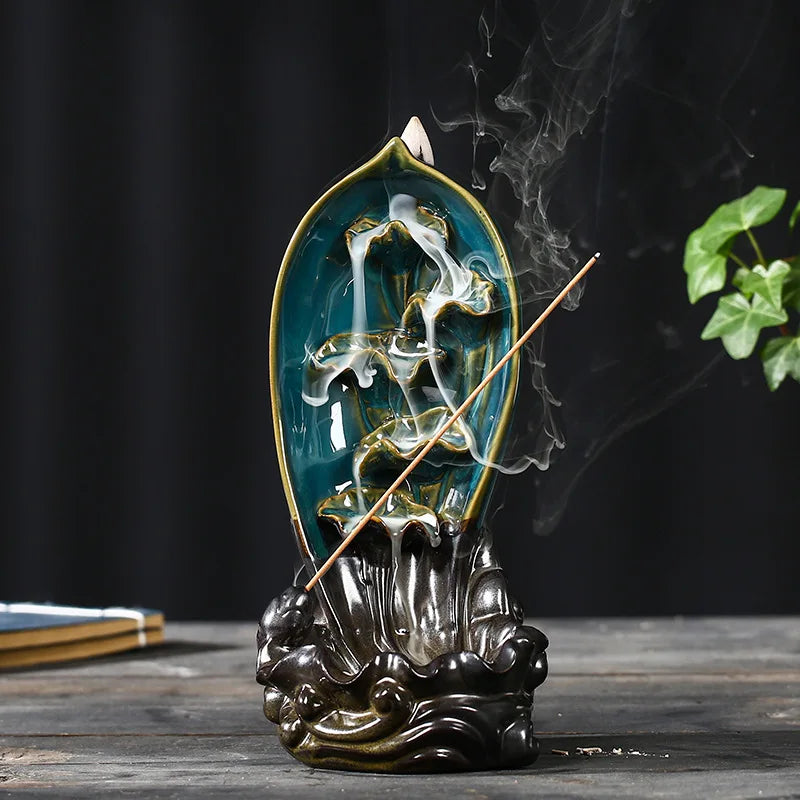 Ceramic Lotus Leaf Lotus Flowback Incense Stove Artistic Conception Fish Pond Double Fish Incense Stove Handicrafts Incense