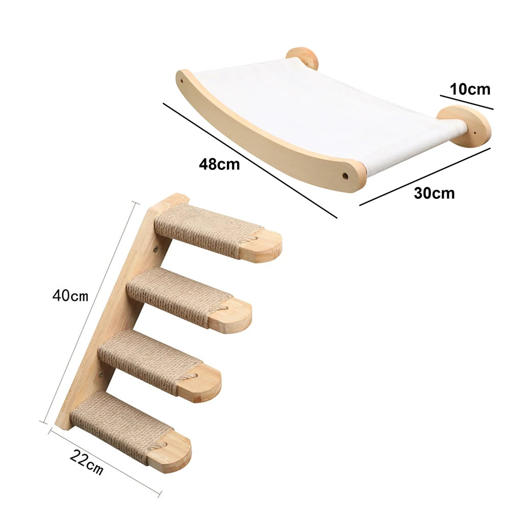 Wall-mounted Multiple Combination Cat Shelf Hammock With Sisal Cat Grab Post Ladder And Cat Pedal Jump Platform Cat House