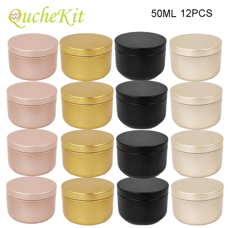 12Pcs Round Candle Tea Jars With Lid Aluminum Travel Tin Candle Storage Container Tea Cans Box Empty Cream Cosmetic Container