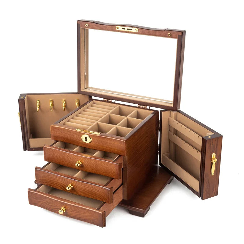 Wood Jewelry Box Big Size Ring Necklace Earrings Jewelry Box Organizer Drawer Bracelet Display Stand Women Accessories Storage