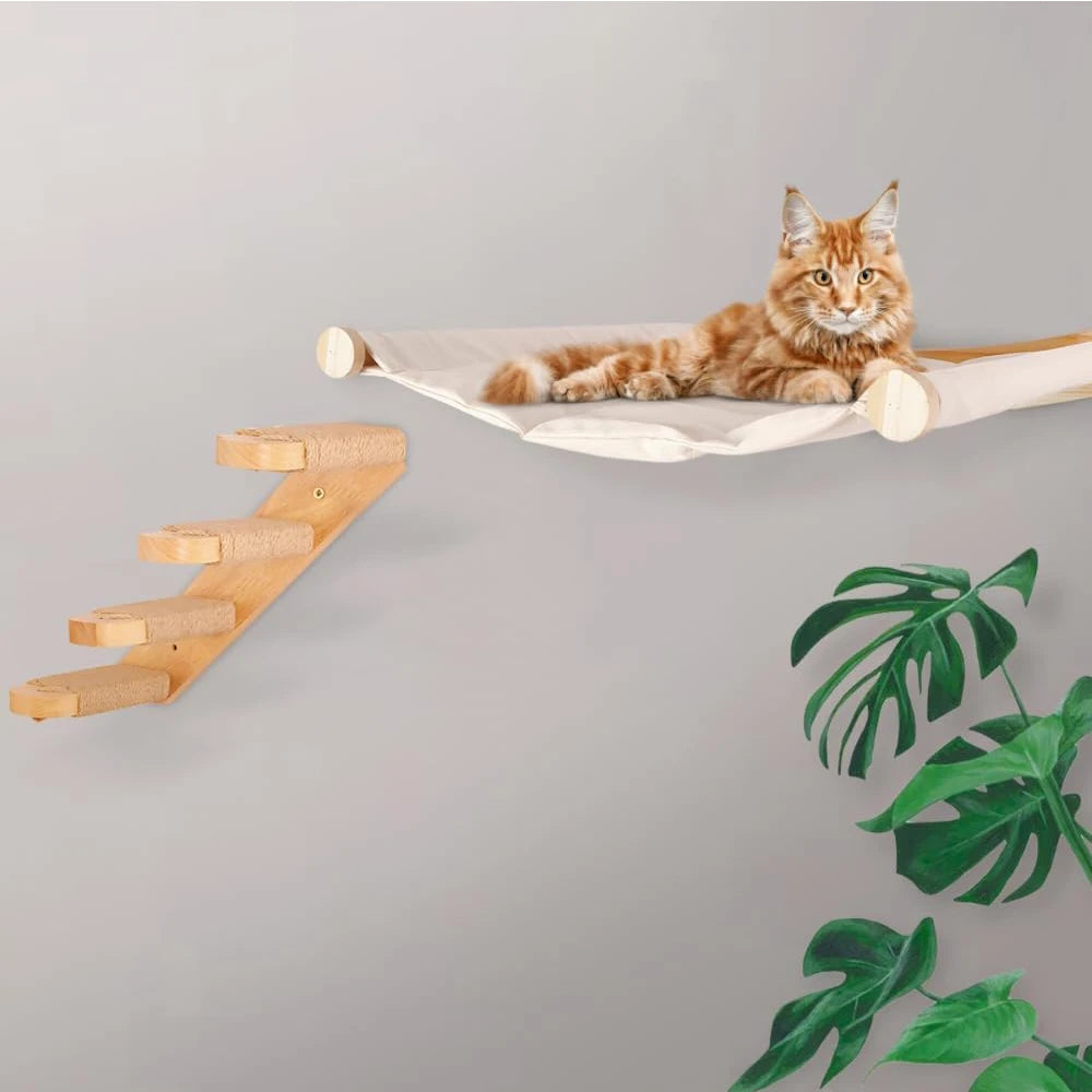 Wall-mounted Multiple Combination Cat Shelf Hammock With Sisal Cat Grab Post Ladder And Cat Pedal Jump Platform Cat House