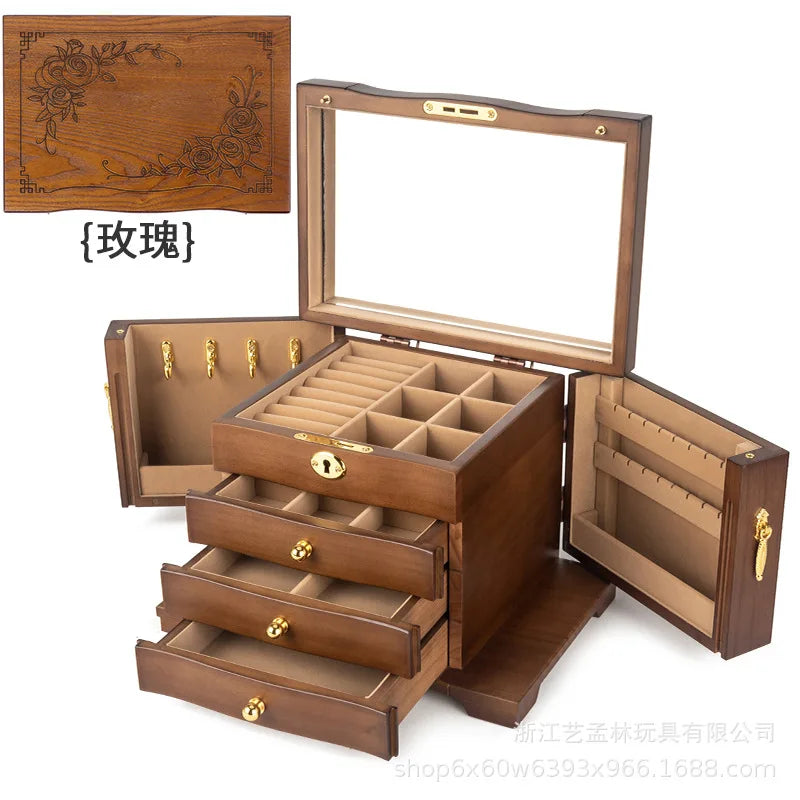 Wood Jewelry Box Big Size Ring Necklace Earrings Jewelry Box Organizer Drawer Bracelet Display Stand Women Accessories Storage