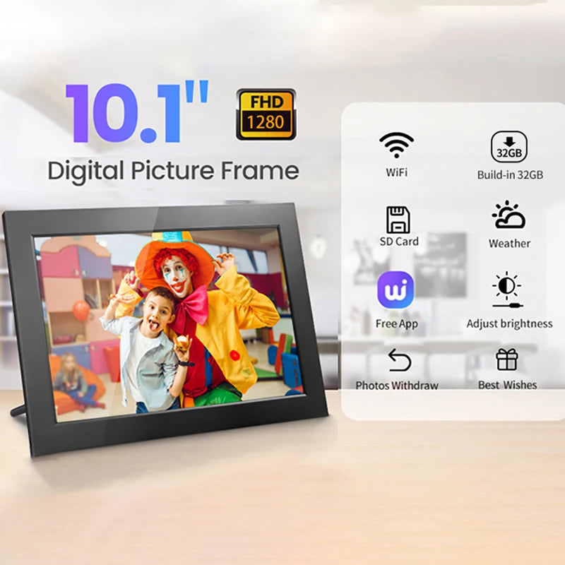 Digital Picture Frame10.1 Inch 32G WiFi Photo Frame 1280x800 HD IPS Touch-screen Auto Rotation Photo Sharing Via APP Decorative