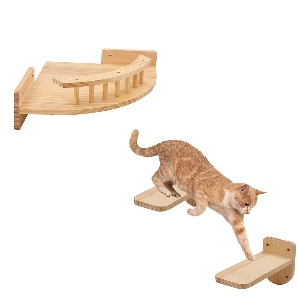 Wall-mounted Multiple Combination Cat Shelf Hammock With Sisal Cat Grab Post Ladder And Cat Pedal Jump Platform Cat House