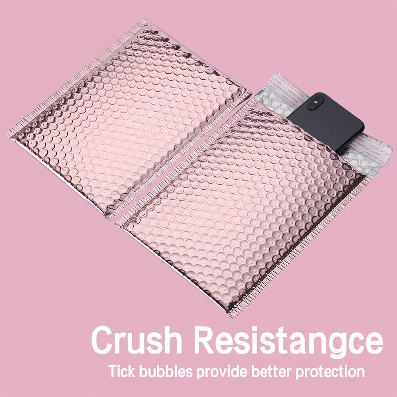 10Pcs/lot Rose Gold Metallic Bubble Mailers Foil Padded Bags Aluminized Postal Bags Gift Packaging Padded Shipping Envelopes