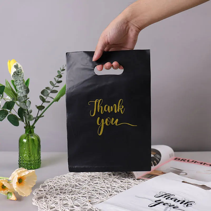 10/20/30pcs Gift Packaging Bags 6 Size Gratitude Handbags Thank you Plastic Shopping Tote Bags Wedding Birthday Bag Flat Pockets