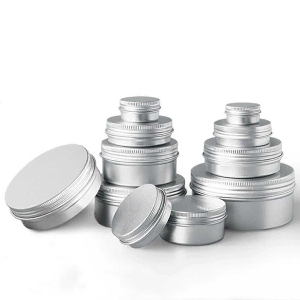 5ml-250ml Aluminum Tin Jars Round Silver Cosmetic Containers With Screw Thread Lid for Lip Balm Face Cream Candle Tea Cans Box