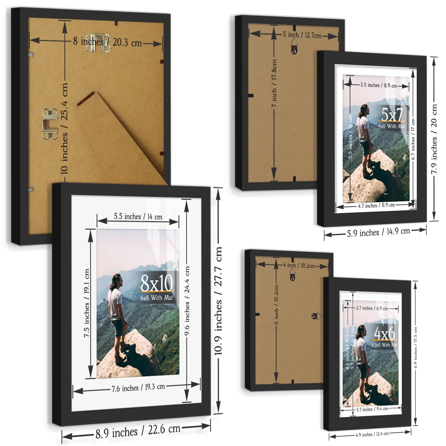 Matte Black/WoodColor Wall Gallery Picture Frame, 12x16/11x14/8x10/8x8/5x7/4x6 Inch, Matte/Wood Grain Wall Hanging Photo Frame