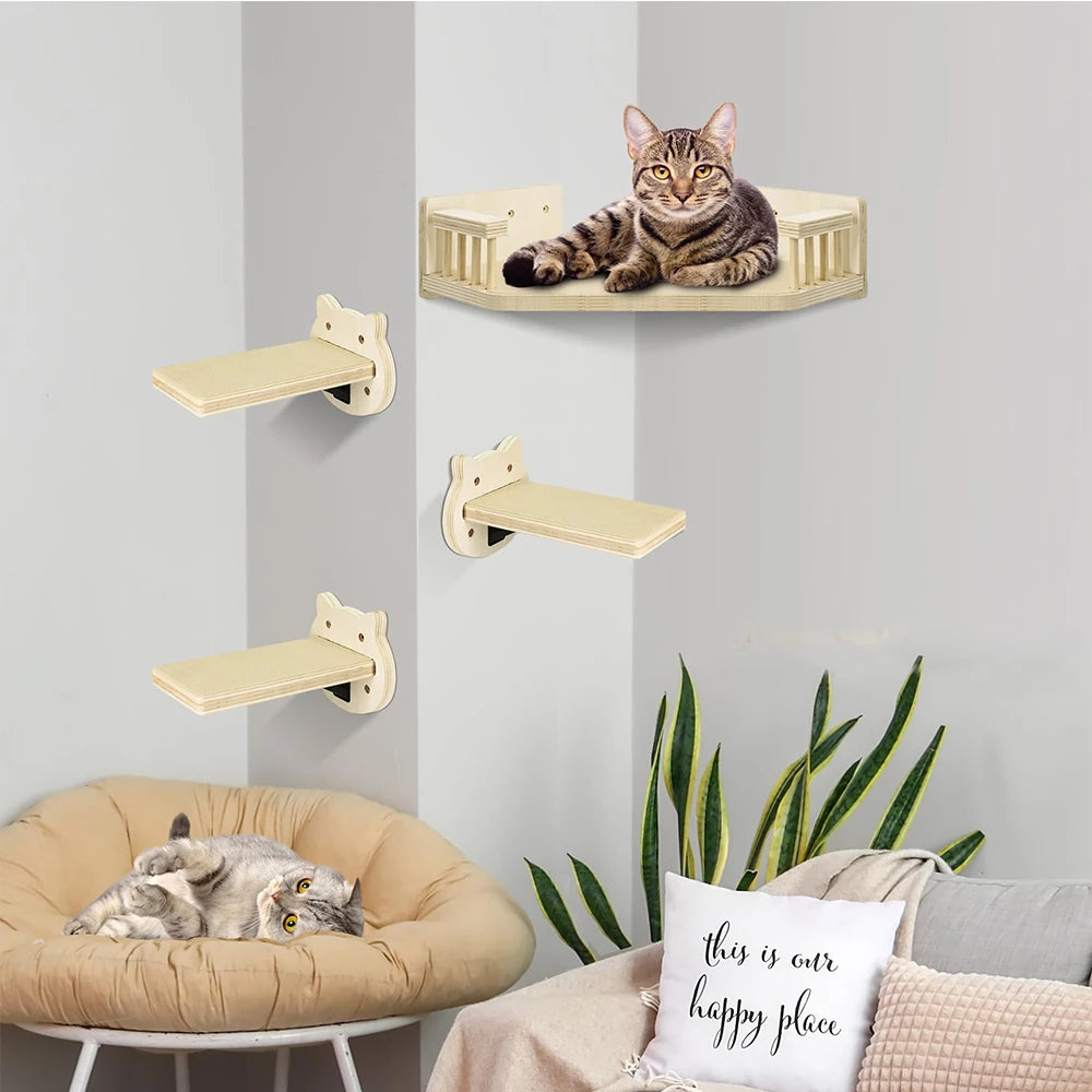 Wall-mounted Multiple Combination Cat Shelf Hammock With Sisal Cat Grab Post Ladder And Cat Pedal Jump Platform Cat House