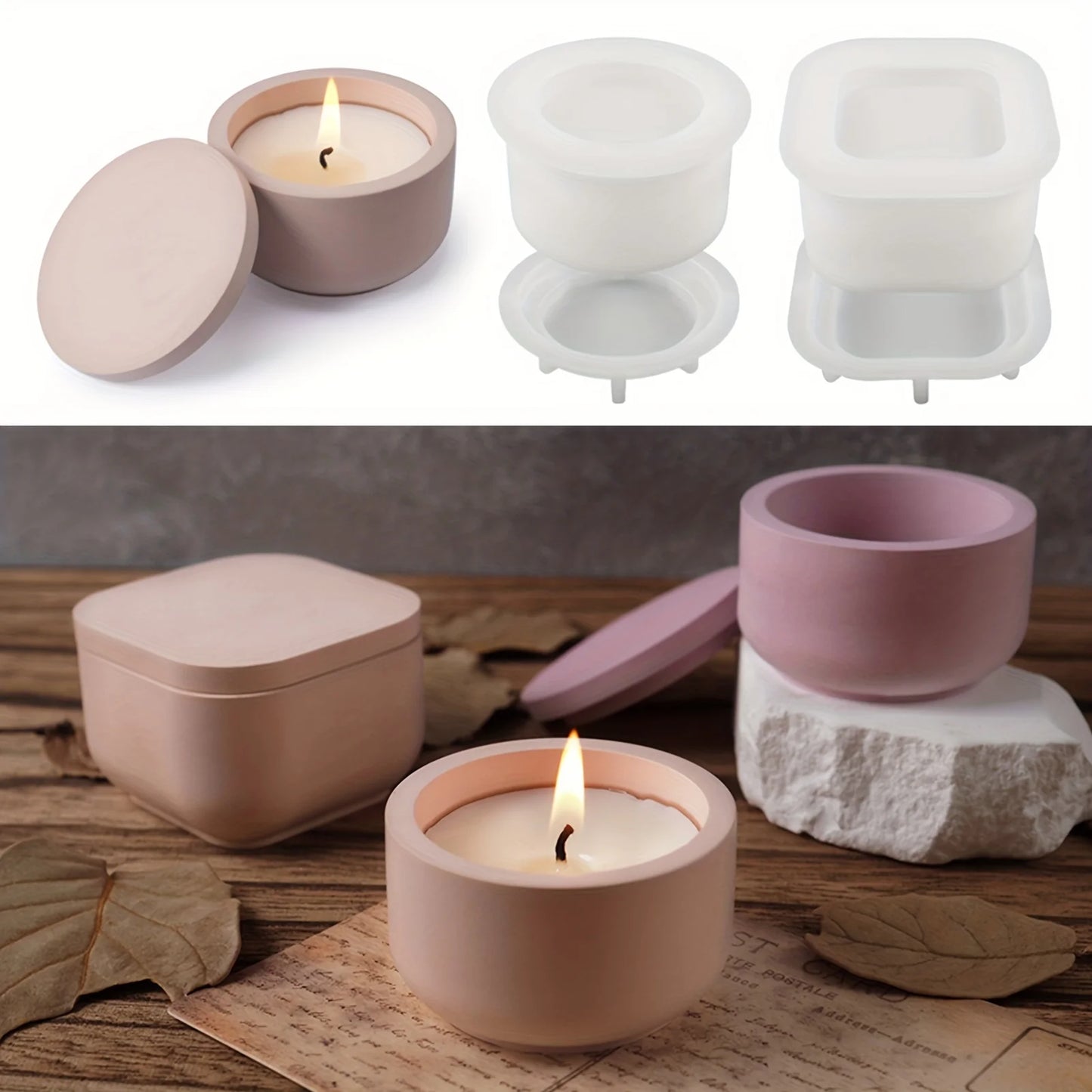 DIY Candle Jar Silicone Mold Gypsum Candle Jar with Lid Resin Mold ,Candle Cup Silicone Concrete Molds