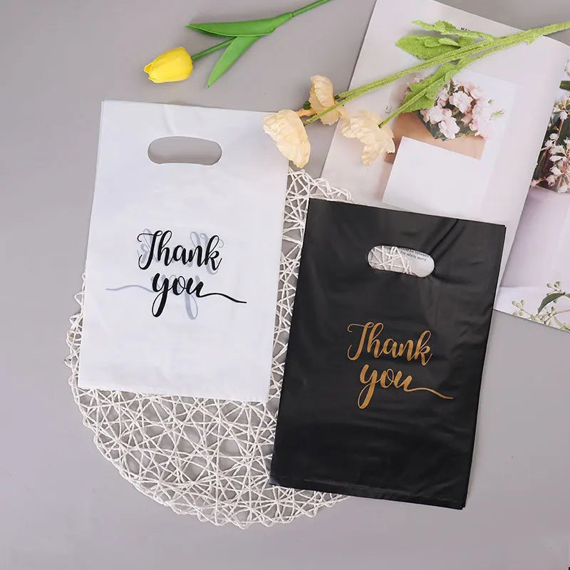 10/20/30pcs Gift Packaging Bags 6 Size Gratitude Handbags Thank you Plastic Shopping Tote Bags Wedding Birthday Bag Flat Pockets