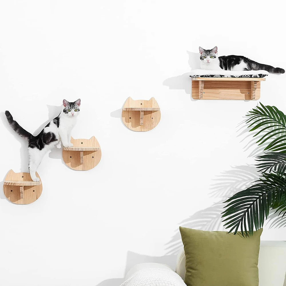 Wall-mounted Multiple Combination Cat Shelf Hammock With Sisal Cat Grab Post Ladder And Cat Pedal Jump Platform Cat House