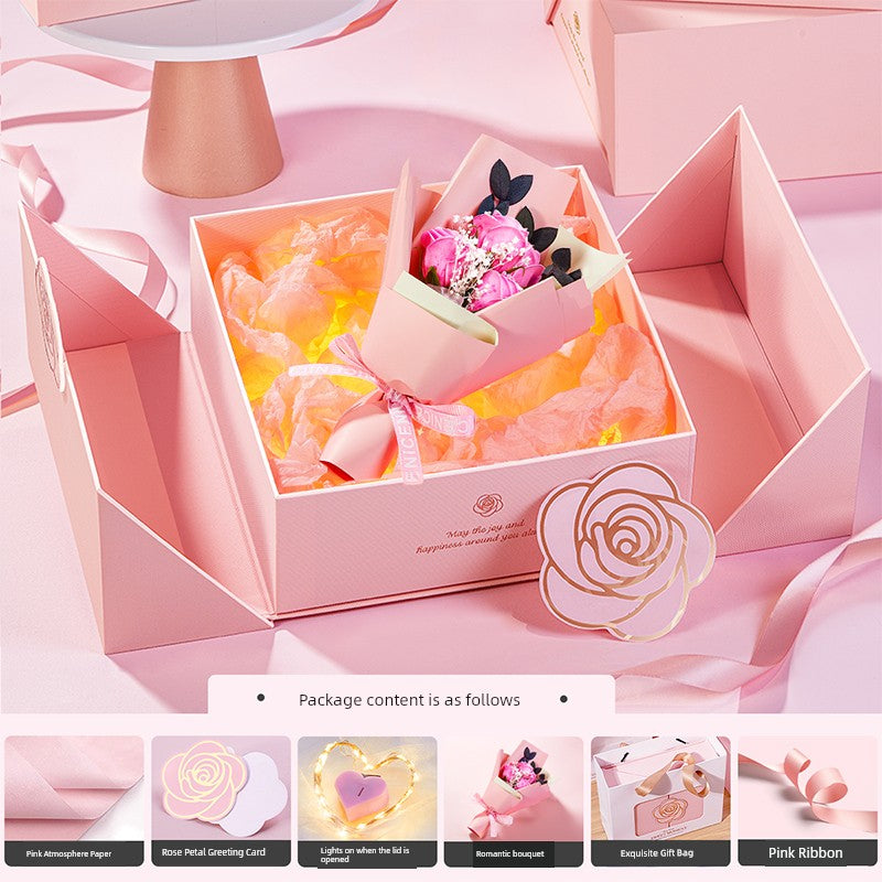 Exquisite Pink Birthday Lipstick Fancy Hand Gift Box