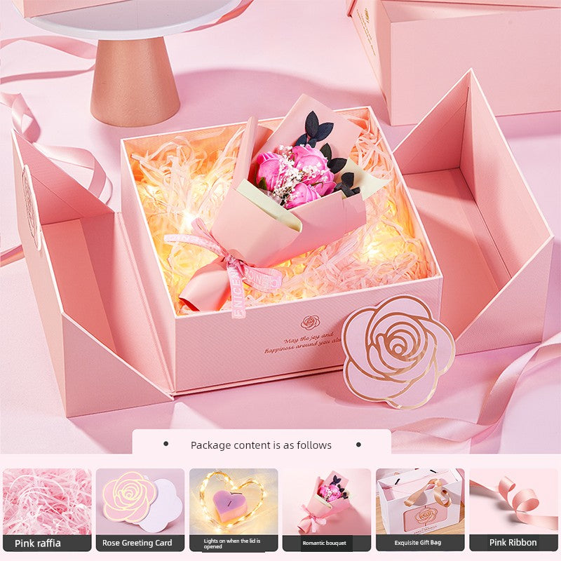 Exquisite Pink Birthday Lipstick Fancy Hand Gift Box