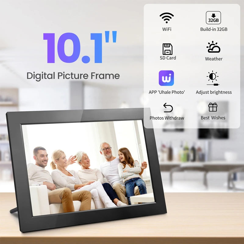 Digital Picture Frame10.1 Inch 32G WiFi Photo Frame 1280x800 HD IPS Touch-screen Auto Rotation Photo Sharing Via APP Decorative