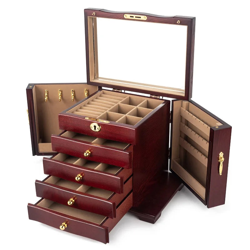 Wood Jewelry Box Big Size Ring Necklace Earrings Jewelry Box Organizer Drawer Bracelet Display Stand Women Accessories Storage