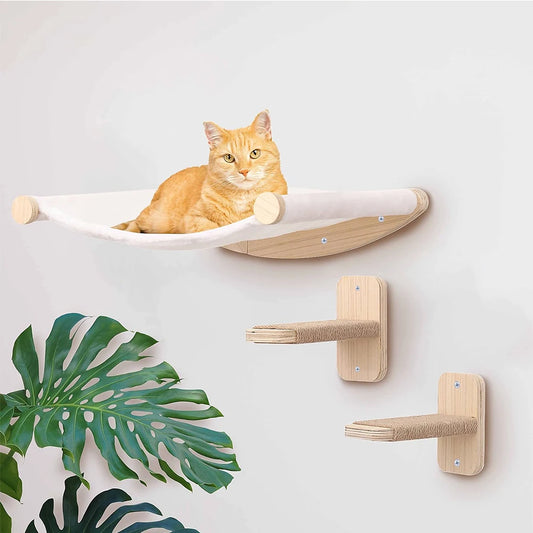 Wall-mounted Multiple Combination Cat Shelf Hammock With Sisal Cat Grab Post Ladder And Cat Pedal Jump Platform Cat House