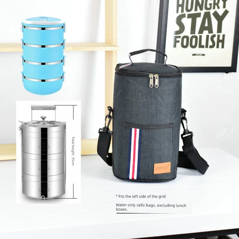 Multi-Layer 2.8 L Insulated Barrel Long Lunch Box Bag