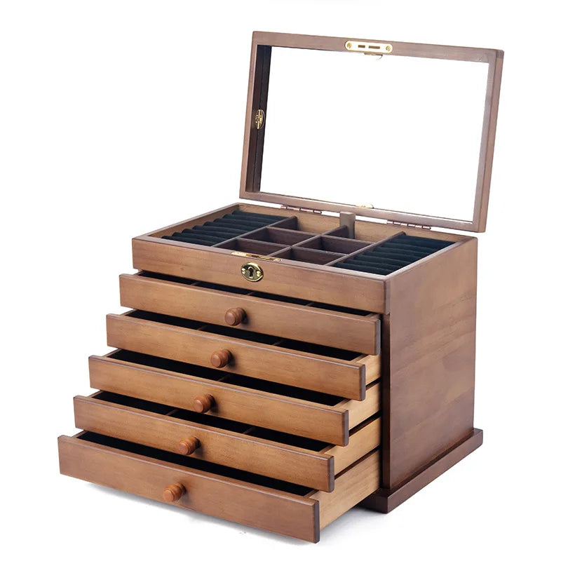 Wood Jewelry Box Big Size Ring Necklace Earrings Jewelry Box Organizer Drawer Bracelet Display Stand Women Accessories Storage