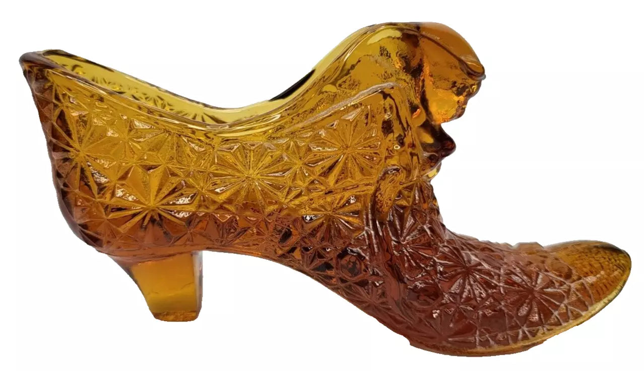 Vintage Fenton Amberina Daisy and Button Glass Shoe