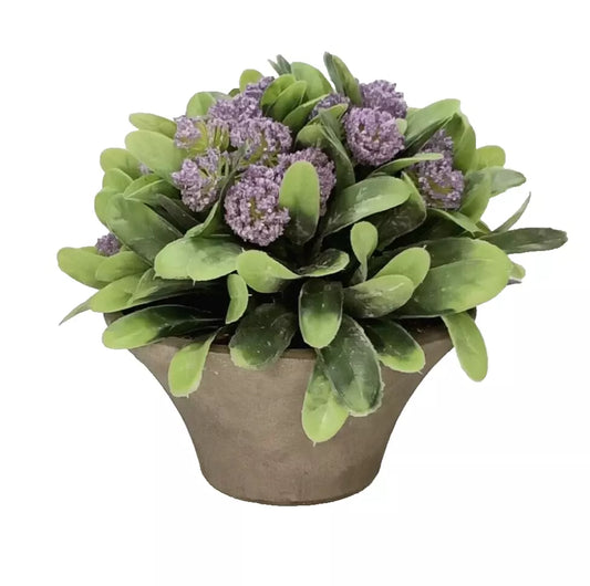 New Purple Flowers Silk Plastic in Gray Pot - Floral Decoration