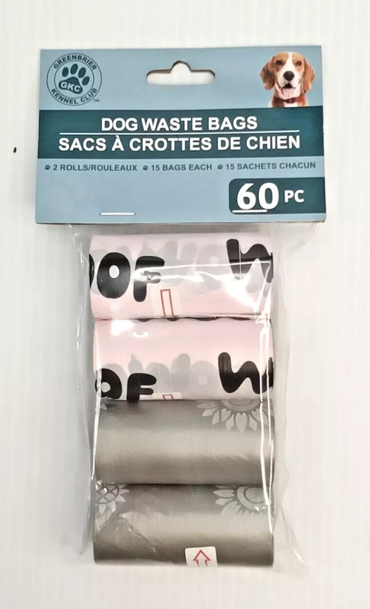 New Dog Waste Bags - 60pcs Pink & Gray Designs