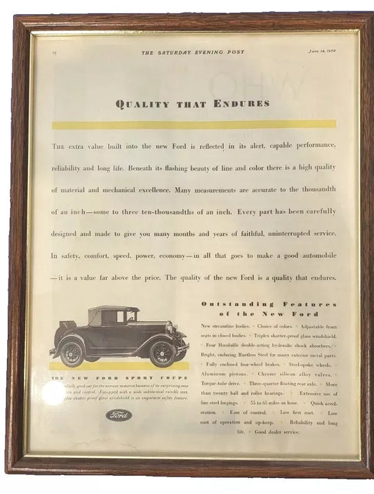 1930 Framed Magazine Page The Saturday Evening Post Featuring Ford Sport Coupe