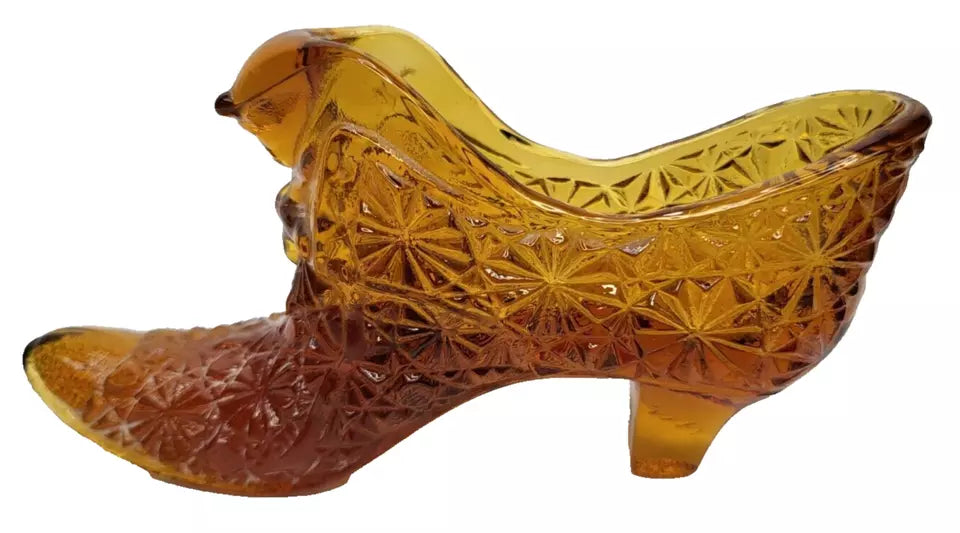 Vintage Fenton Amberina Daisy and Button Glass Shoe