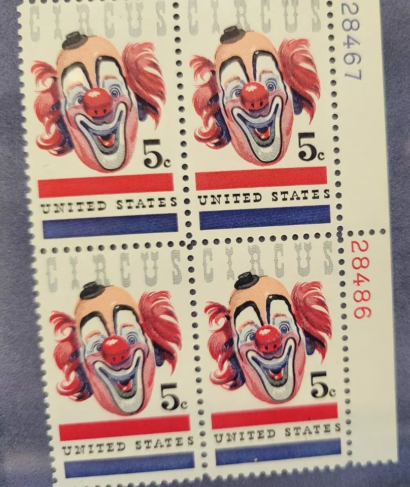 USA Postage Stamps 1966 American Circus Clown 5 Cent Framed Set of 4